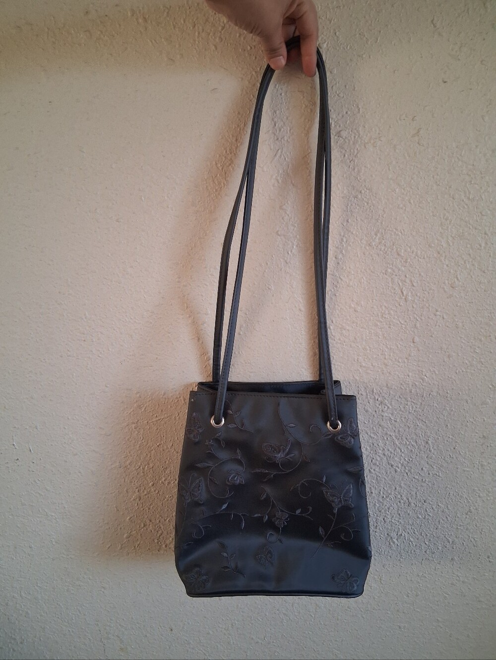 90's Small Gray Emboidary Flower Shoulder Bag